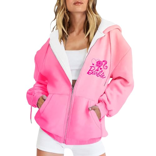 YEBIRAL Kapuzenjacke Damen Barbie Hoodie Sweatjacke mit Kapuze Oversize Tie Dye Langarm Pullover Sweatshirt Casual Oberteil Zipper Kapuzenpullover von YEBIRAL