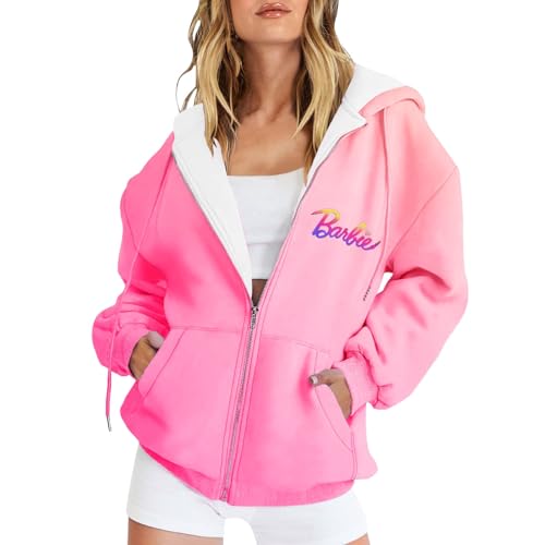 YEBIRAL Kapuzenjacke Damen Barbie Hoodie Sweatjacke mit Kapuze Oversize Tie Dye Langarm Pullover Sweatshirt Casual Oberteil Zipper Kapuzenpullover von YEBIRAL