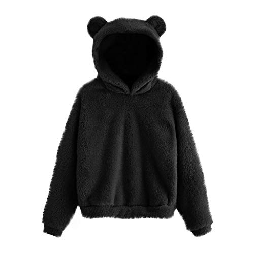 YEBIRAL Kapuzenpullover Damen, Teenager Mädchen Herbst Winter Teddy-Fleece Hoodie Mode Flauschig Oberteil Langarmshirt Sweatshirt Tops mit Kapuze (Schwarz, 5XL) von YEBIRAL