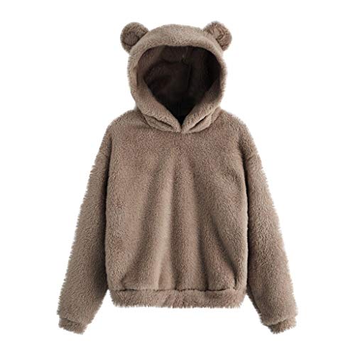 YEBIRAL Kapuzenpullover Damen, Teenager Mädchen Herbst Winter Teddy-Fleece Hoodie Mode Flauschig Oberteil Langarmshirt Sweatshirt Tops mit Kapuze von YEBIRAL