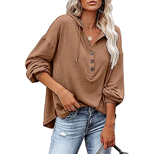 YEBIRAL Kapuzenpullover Damen Hoodie Langarm V-Ausschnitt Sweatshirt Pullover Herbst Winter Oberteile Casual Bluse Tops Frauen Pulli Sweatjacke mit Kapuze Kordelzug von YEBIRAL