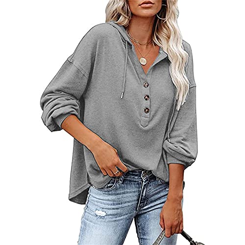 YEBIRAL Kapuzenpullover Damen Hoodie Langarm V-Ausschnitt Sweatshirt Pullover Herbst Winter Oberteile Casual Bluse Tops Frauen Pulli Sweatjacke mit Kapuze Kordelzug von YEBIRAL