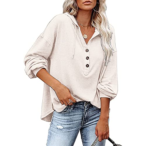 YEBIRAL Kapuzenpullover Damen Hoodie Langarm V-Ausschnitt Sweatshirt Pullover Herbst Winter Oberteile Casual Bluse Tops Frauen Pulli Sweatjacke mit Kapuze Kordelzug von YEBIRAL