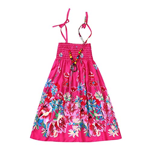 YEBIRAL Kinder Mädchen Kleider Sommerkleid Böhmen Strand Ärmelloses Baumwolle Skaterkleid Rückenfrei Kleid mit Halskette Zubehör von YEBIRAL