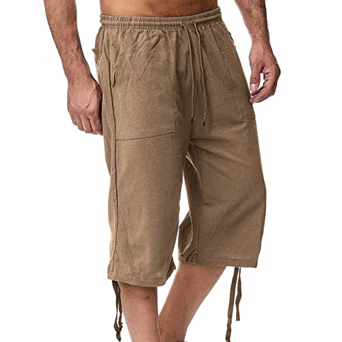 YEBIRAL Kurze Hosen Herren Leinen Shorts Casual Sommer Leinenhose Kurze Sommerhose Einfarbig Leicht Freizeithose Männer Strandhose Elastische Taille mit Taschen von YEBIRAL