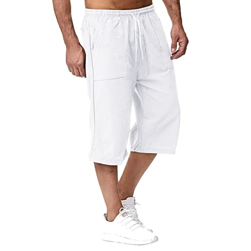 YEBIRAL Kurze Hosen Herren Leinen Shorts Casual Sommer Leinenhose Kurze Sommerhose Einfarbig Leicht Freizeithose Männer Strandhose Elastische Taille mit Taschen von YEBIRAL