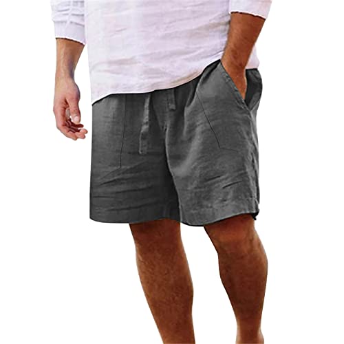 YEBIRAL Kurze Hosen Herren Leinen Shorts Casual Sommer Leinenhose Kurze Sommerhose Einfarbig Leicht Freizeithose Männer Strandhose Elastische Taille mit Taschen von YEBIRAL