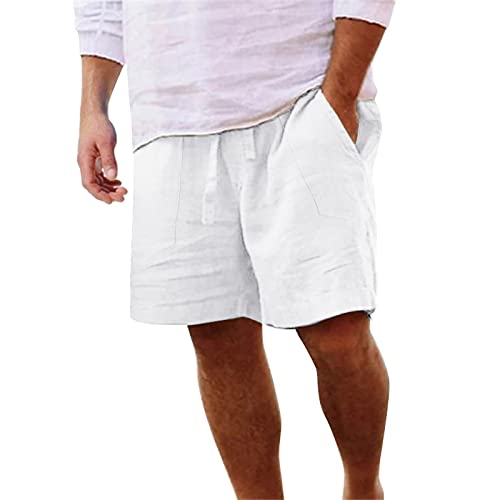 YEBIRAL Kurze Hosen Herren Leinen Shorts Casual Sommer Leinenhose Kurze Sommerhose Einfarbig Leicht Freizeithose Männer Strandhose Elastische Taille mit Taschen von YEBIRAL