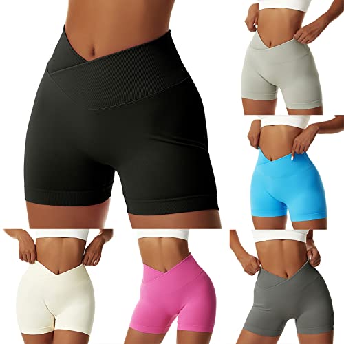 YEBIRAL Kurze Leggings Damen Scrunch Butt V Cross Stretch Push Up Booty Sport Shorts Gym Yoga Hose High Waist Radlerhose Fitness Workout Kurze Sporthose Sommer Bauchweg Hotpants von YEBIRAL