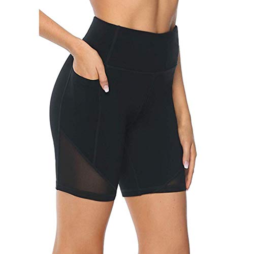 YEBIRAL Kurze Sporthose Damen Sport Yoga Shorts Radlerhose Hohe Taille Kurze Hose Blickdicht Atmungsaktive Mesh Leggings Laufhose Training Fitness Gym Shorts mit Taschen von YEBIRAL