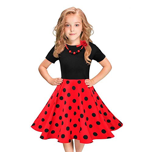 YEBIRAL Mädchen Kurzarm Rundhals Vintage Kleider Rockabilly Polka-Punkt Swing Party Prinzessin Kleid 2-12 Jahre von YEBIRAL