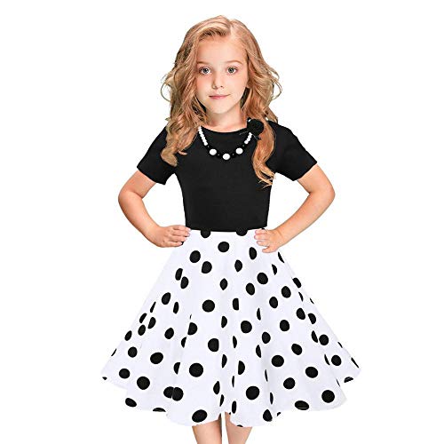 YEBIRAL Mädchen Kurzarm Rundhals Vintage Kleider Rockabilly Polka-Punkt Swing Party Prinzessin Kleid 2-12 Jahre von YEBIRAL