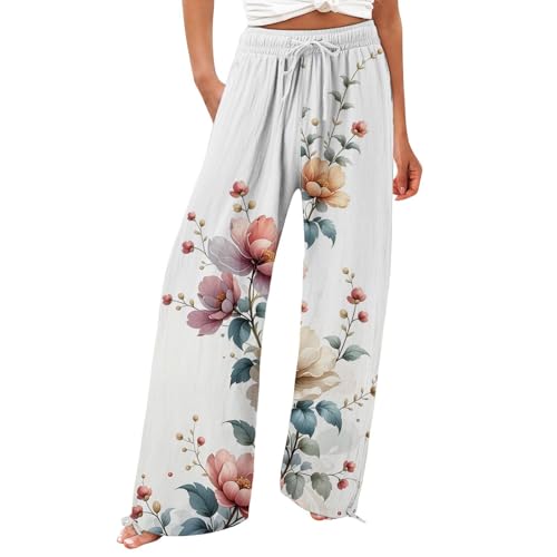 YEBIRAL Meine bestellungen anzeigen Leinenhose Damen Sommerhose Weites Bein mit Taschen und Kordelzug,Leichte Baumwolle Freizeithose Einfarbig Elegant Lang Stoffhose Angebote des Tages Heute von YEBIRAL