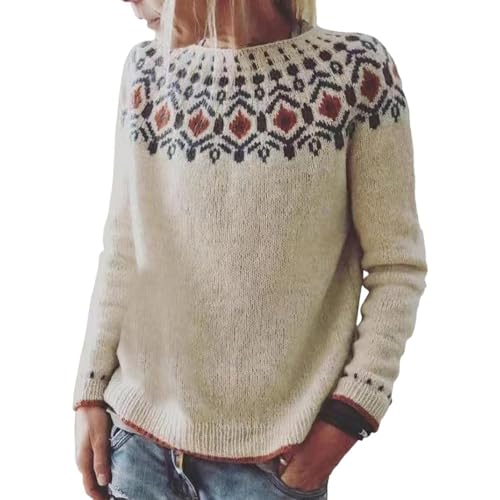YEBIRAL Merino Pullover Damen Norweger Pullover Damen Original Weihnachten Pullover Winter Kaschmir Pullis Langarm Oberteile Elegant Rundhals Casual Warm Winterpullover Strickpullover Jumpers von YEBIRAL