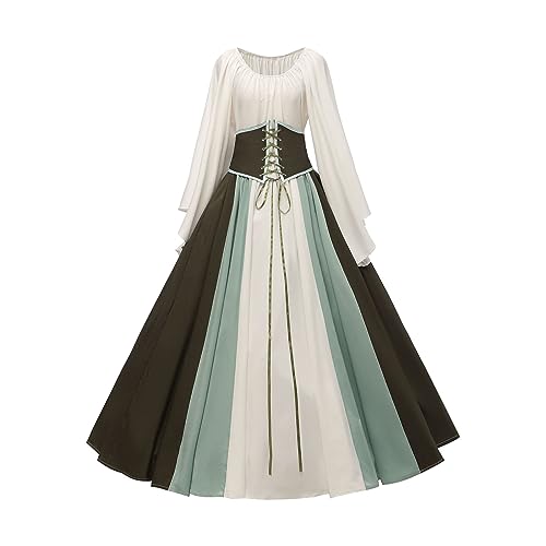 YEBIRAL Mittelalter Kleid Damen Renaissance Retro Mittelalter Kleidung Trompetenärmel Gothic Kleider Halloween Karneval Corsagenkleid Vintage Maxikleid Partykleid Cosplay Kostüm von YEBIRAL
