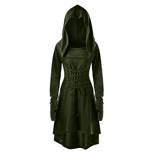 YEBIRAL Mittelalter Kleidung Damen Renaissance Kleid mit Kapuze Langarm Robe zum Schnüren Gothic Retro Rock Cosplay Halloween Karneval Kostüm von YEBIRAL