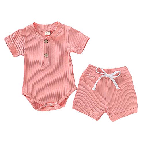 YEBIRAL Neugeborene Baby Mädchen Jungen Shorts Set Einfarbig Strick Strampler Body Kurze Hose 2 Stück Sommer Kleidung 18-24 Monate von YEBIRAL