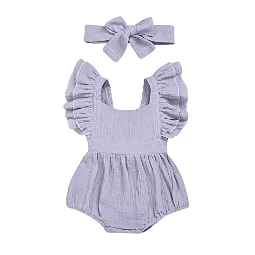 YEBIRAL Neugeborene Baby Mädchen Sommer Strampler Body Spielanzug Baumwolle Rüschen Einteiler Jumpsuit Shorts + Stirnband von YEBIRAL