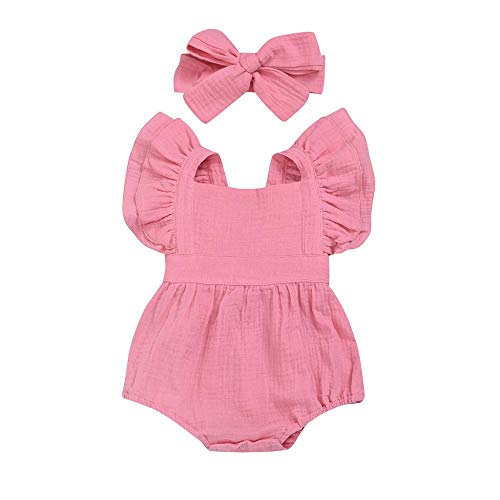 YEBIRAL Neugeborene Baby Mädchen Sommer Strampler Body Spielanzug Baumwolle Rüschen Einteiler Jumpsuit Shorts + Stirnband von YEBIRAL