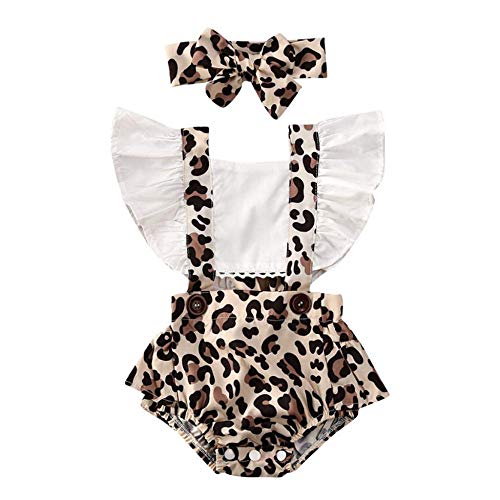 YEBIRAL Neugeborenes Baby Mädchen Leopard Outfits Rüschen Strampler Body Sommer Spielanzug Einteiler Jumpsuit Overalls Kleidung Set mit Stirnband von YEBIRAL