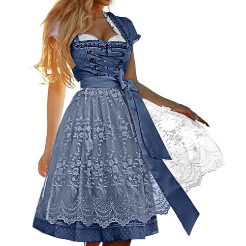 YEBIRAL Oktoberfest Damen Outfit Dirndl Damen Midi Trachtenkleid Schlicht Outfit Trachtenmode Vintage Set Elegant Kostüm Inkl Dirndlschürze Trachtenkleid dirndlkleid braun von YEBIRAL