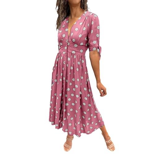 YEBIRAL Outlet Angebote Must Have Sommerr Kleid Damen Sommerkleider für Damen 2024 Wickelkleid mit V-Ausschnitt, kurzen Ärmeln, hoher Taille, fließendes Warehouse Deals Angebote rückläufer von YEBIRAL