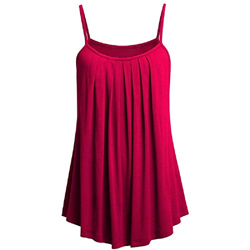 YEBIRAL Oversize Damen Camisole Stretch Gerüscht Oberteil Ärmellos Spaghetti Tops Loose Casual Langes Top Vestkleid Schulterfrei Tank Top Große Größen(EUR-40/CN-M,Hot Pink) von YEBIRAL