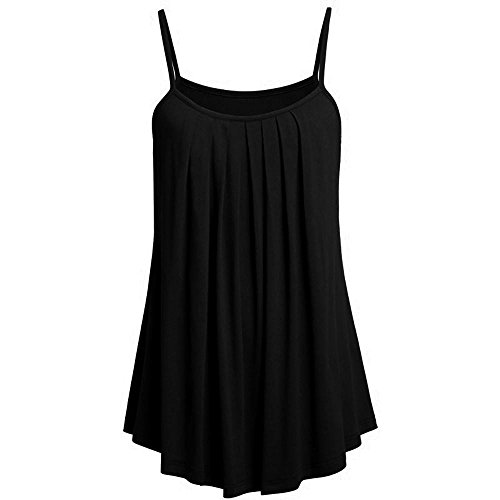 YEBIRAL Oversize Damen Camisole Stretch Gerüscht Oberteil Ärmellos Spaghetti Tops Loose Casual Langes Top Vestkleid Schulterfrei Tank Top Große Größen(EUR-40/CN-M,Schwarz) von YEBIRAL