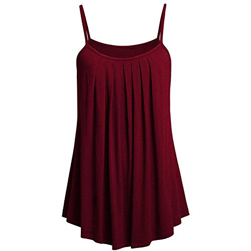 YEBIRAL Oversize Damen Camisole Stretch Gerüscht Oberteil Ärmellos Spaghetti Tops Loose Casual Langes Top Vestkleid Schulterfrei Tank Top Große Größen(EUR-42/CN-L,WeinRot) von YEBIRAL