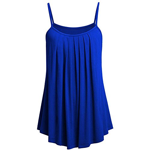 YEBIRAL Oversize Damen Camisole Stretch Gerüscht Oberteil Ärmellos Spaghetti Tops Loose Casual Langes Top Vestkleid Schulterfrei Tank Top Große Größen(EUR-44/CN-XL,Blau) von YEBIRAL