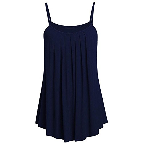 YEBIRAL Oversize Damen Camisole Stretch Gerüscht Oberteil Ärmellos Spaghetti Tops Loose Casual Langes Top Vestkleid Schulterfrei Tank Top Große Größen(EUR-52/CN-5XL,Marine) von YEBIRAL