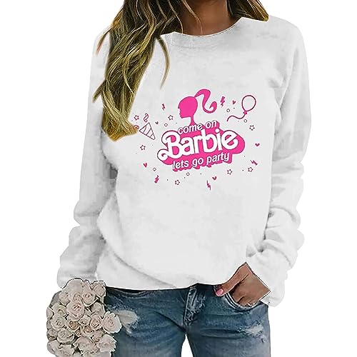 YEBIRAL Pullover Damen Barbie Brief Sweatshirt Langarm Rundhals Pulli Frauen Mode Herbst Winter Locker Casual Oberteile mit Buchstaben Druck Sport Streetwear ohne Kapuze Bluse Tops von YEBIRAL