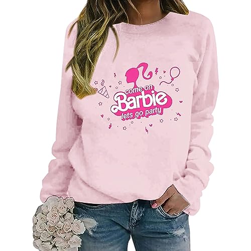 YEBIRAL Pullover Damen Barbie Brief Sweatshirt Langarm Rundhals Pulli Frauen Mode Herbst Winter Locker Casual Oberteile mit Buchstaben Druck Sport Streetwear ohne Kapuze Bluse Tops von YEBIRAL