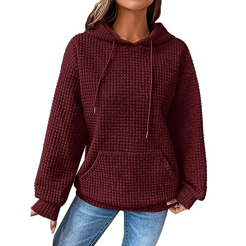 YEBIRAL Pullover Damen Hoodie Oversize Kapuzenpullover Langarm Sweatshirt Tops Einfarbig Casual Mode Herbst Winter Warm Oberteile Waffel Elegante Strickpullover von YEBIRAL