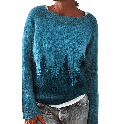 YEBIRAL Pullover norwegermuster Damen Norweger Pullover Damen Original Weihnachten Pullover Winter Kaschmir Pullis Langarm Oberteile Elegant Rundhals Casual Warm Winterpullover Strickpullover Jumpers von YEBIRAL