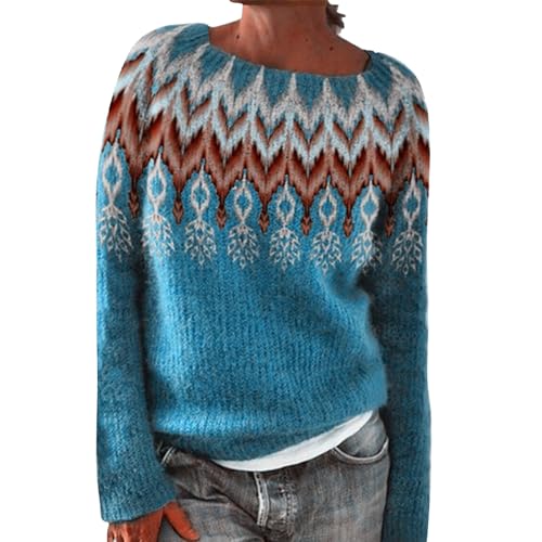 YEBIRAL Pullunder Damen Norweger Pullover Damen Original Weihnachten Pullover Winter Kaschmir Pullis Langarm Oberteile Elegant Rundhals Casual Warm Winterpullover Strickpullover Jumpers von YEBIRAL