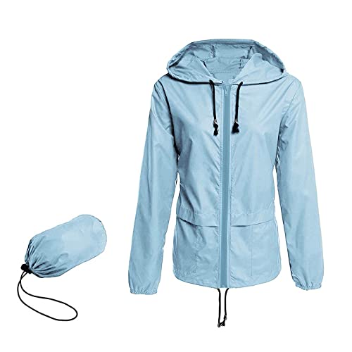 YEBIRAL Regenjacke Damen Wasserdicht Atmungsaktiv Leicht Outdoorjacke Regenmantel Windbreaker Jacke Dünne Packbar Übergangsjacke mit Kapuze ​Windjacke Wandern Fahrrad Regenjacken von YEBIRAL
