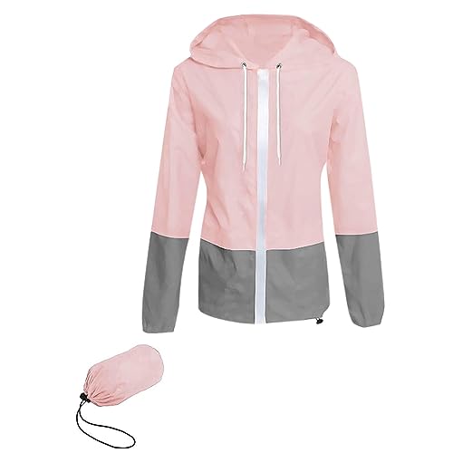 YEBIRAL Regenjacke Damen Wasserdicht Atmungsaktiv Leicht Outdoorjacke Regenmantel Windbreaker Jacke Dünne Packbar Übergangsjacke mit Kapuze ​Windjacke Wandern Fahrrad Regenjacken von YEBIRAL