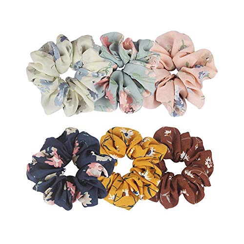 YEBIRAL Scrunchies Bunte Chiffon Blume Haargummis Mädchen, Bunt Elastisch Haarbänder für Damen, Pferdeschwanz Haarband Haarschmuck (6 Stück) von YEBIRAL