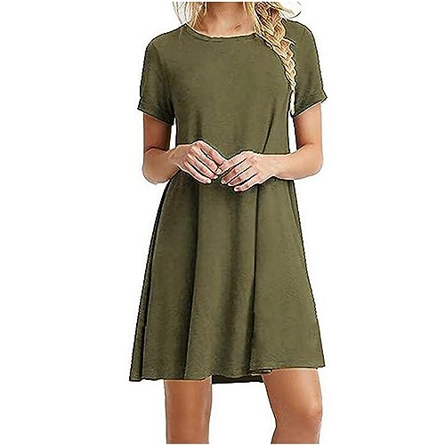 YEBIRAL Shirtkleid Damen Sommer Freizeitkleid Kurzarm Sommerkleier Casual T-Shirt Kleider Strandkleid Loose Swing Damenkleid Rundhals Tunika Kleid Einfarbig Minikleid Mini Dress von YEBIRAL