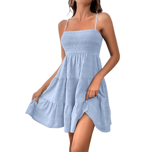 YEBIRAL Sommerkleid Damen Kuerz Sexy Spaghettiträger Freizeitkleid Sommer Leichte Strandkleid Lässig Ärmellos Minikleid Hohe Taille Mini Dress A-Linie Kleid Einfarbig Swing Kleider YEBIRAL Sommerkleid Damen Kuerz Sexy Spaghettiträger Freizeitkleid Sommer Leichte Strandkleid Lässig Ärmellos Minikleid Hohe Taille Mini Dress A-Linie Kleid Einfarbig Swing Kleider von YEBIRAL