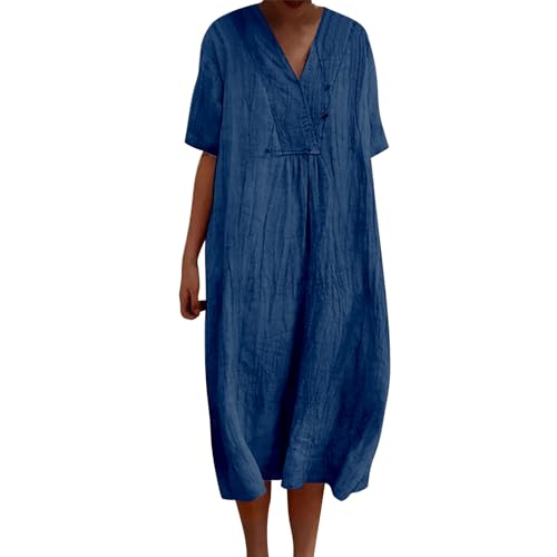 YEBIRAL Sommerkleider Sale Meine bestellungen Sommerkleid Damen Elegant Lässiges, fließendes Vintage-Kleid für Damen in Volltonfarbe mit Sommerkleid Lang Lange Kleider Sommer von YEBIRAL