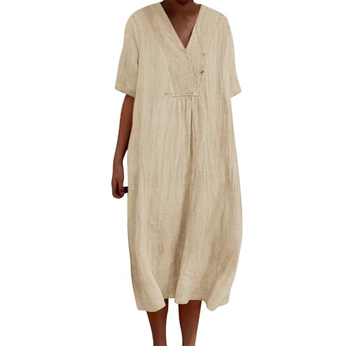YEBIRAL Sommerkleider Sale Meine bestellungen Sommerkleid Damen Elegant Lässiges, fließendes Vintage-Kleid für Damen in Volltonfarbe mit Sommerkleid Lang Lange Kleider Sommer von YEBIRAL
