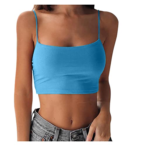 YEBIRAL Spaghetti Tops Damen Crop Top Unterhemd Ärmellose Sexy Spaghettiträger Tanktops Cropped Camisole Casual Weste Sommer Basic Top Bauchfrei Oberteil von YEBIRAL