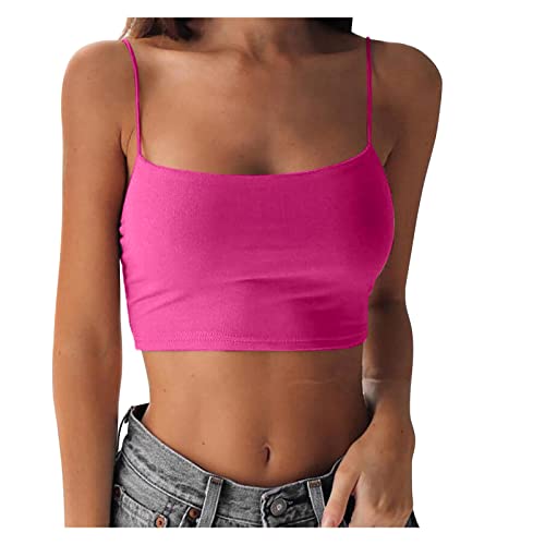 YEBIRAL Spaghetti Tops Damen Crop Top Unterhemd Ärmellose Sexy Spaghettiträger Tanktops Cropped Camisole Casual Weste Sommer Basic Top Bauchfrei Oberteil von YEBIRAL