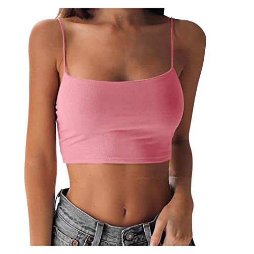 YEBIRAL Spaghetti Tops Damen Crop Top Unterhemd Ärmellose Sexy Spaghettiträger Tanktops Cropped Camisole Casual Weste Sommer Basic Top Bauchfrei Oberteil von YEBIRAL