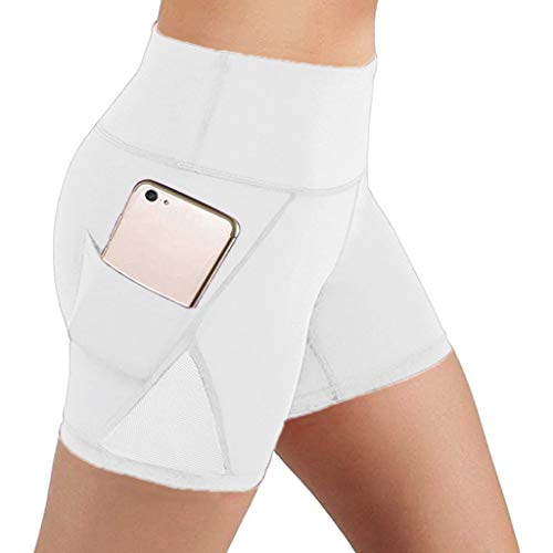 YEBIRAL Sport Damen Leggings, Kurze Sporthose Mesh Yoga Hose Laufhose, Blickdicht Fitness Yogahose High Waist Leggins Workout Shorts Fitnesshose mit Taschen von YEBIRAL