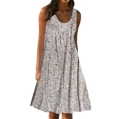 YEBIRAL Strandkleid Damen Große Größen Sommer Ärmellos Kleid Blumenmuster Sommerkleid Boho Knielang Kleider Casual A Linie Blumenkleid Rundhals Midikleid Freizeitkleid Tunika Kleid Midi (Grau, XXXL) von YEBIRAL