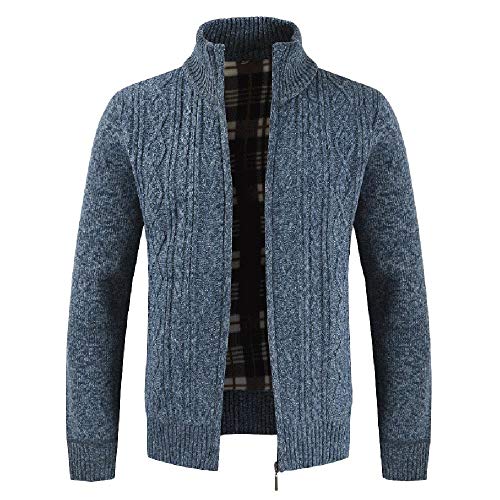 YEBIRAL Strickjacke Reißverschluss Herren | Hochwertige Trachten Strickjacke | Cardigan Feinstrick Mit Stehkragen Und Fleece-Innenseite Lang Ärmel Jacke Pullover Coat Mantel von YEBIRAL