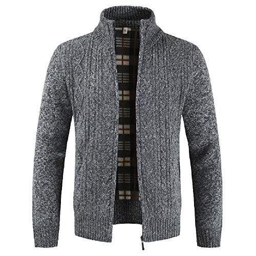 YEBIRAL Strickjacke Reißverschluss Herren | Hochwertige Trachten Strickjacke | Cardigan Feinstrick Mit Stehkragen Und Fleece-Innenseite Lang Ärmel Jacke Pullover Coat Mantel von YEBIRAL